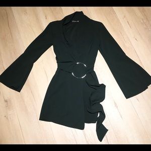 Pretty Little Things Forest Green Bell sleeve wrap dress (size 6)